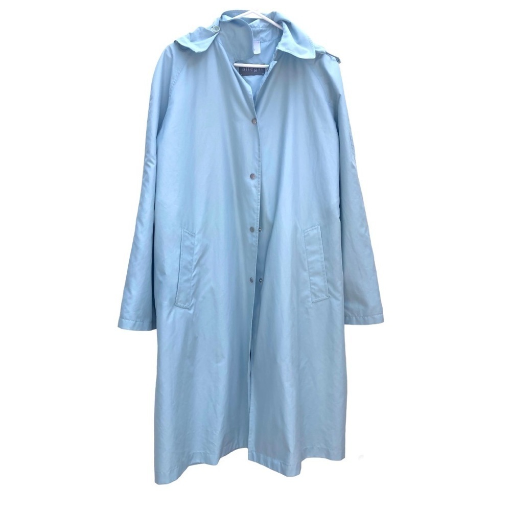 Allegri Pale Blue Long Coat Rain Trench Hooded Italy Large 10/12 Wardrobe Staple